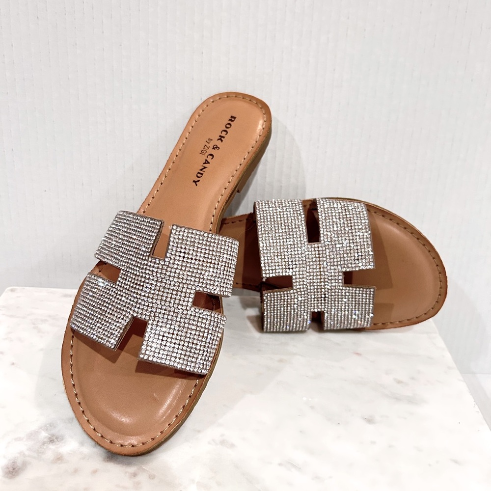 Rock & Candy Glittering Silver Slide Sandals
